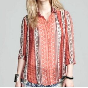 Free people blouse coral button up back tie Small